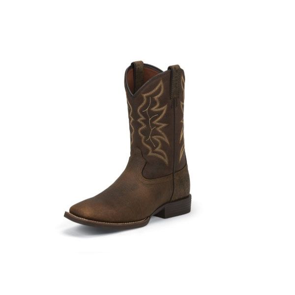 Justin Mens Stampede Sq Toe Dark Brn Boots 10.5D