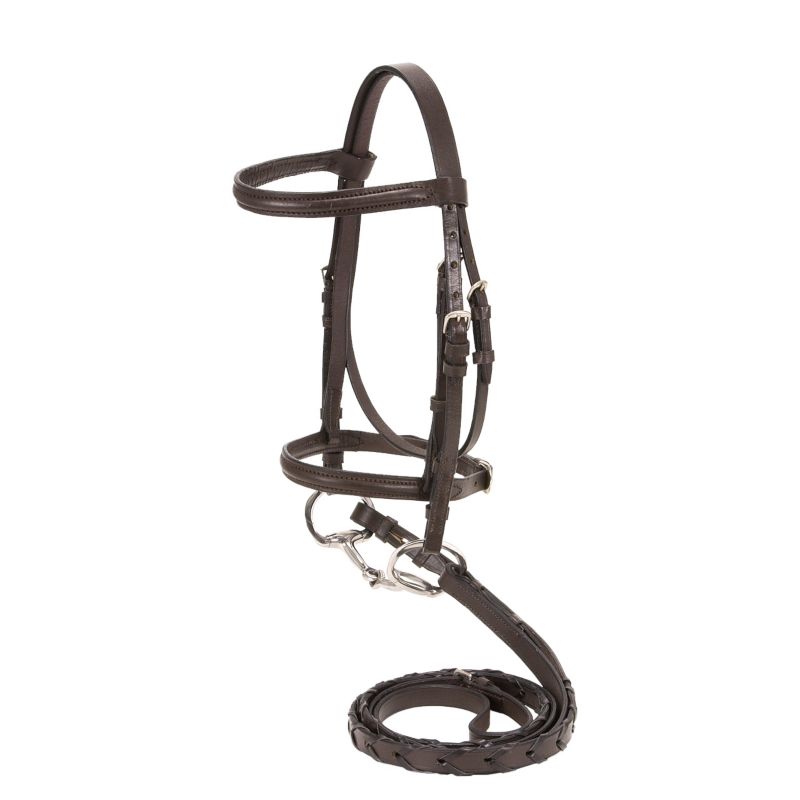 Tough1 Mini Raised Snaffle Bridle with Reins Brn