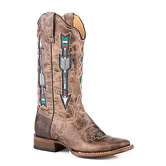 Roper Ladies Arrows Square Toe Brown Boots