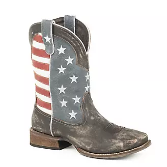 Roper Mens American Flag Sq Toe Brown Boots