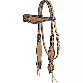Tough1 Flared Two Tone Floral Cowhide Headstall