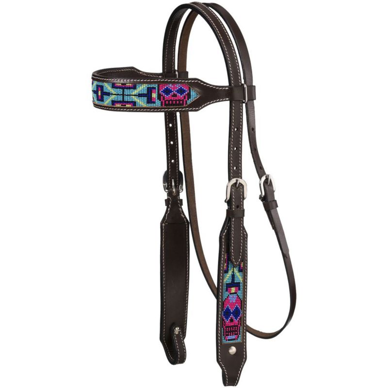 Tough1 Beaded Black Sugar Skull Browbnd Headstall