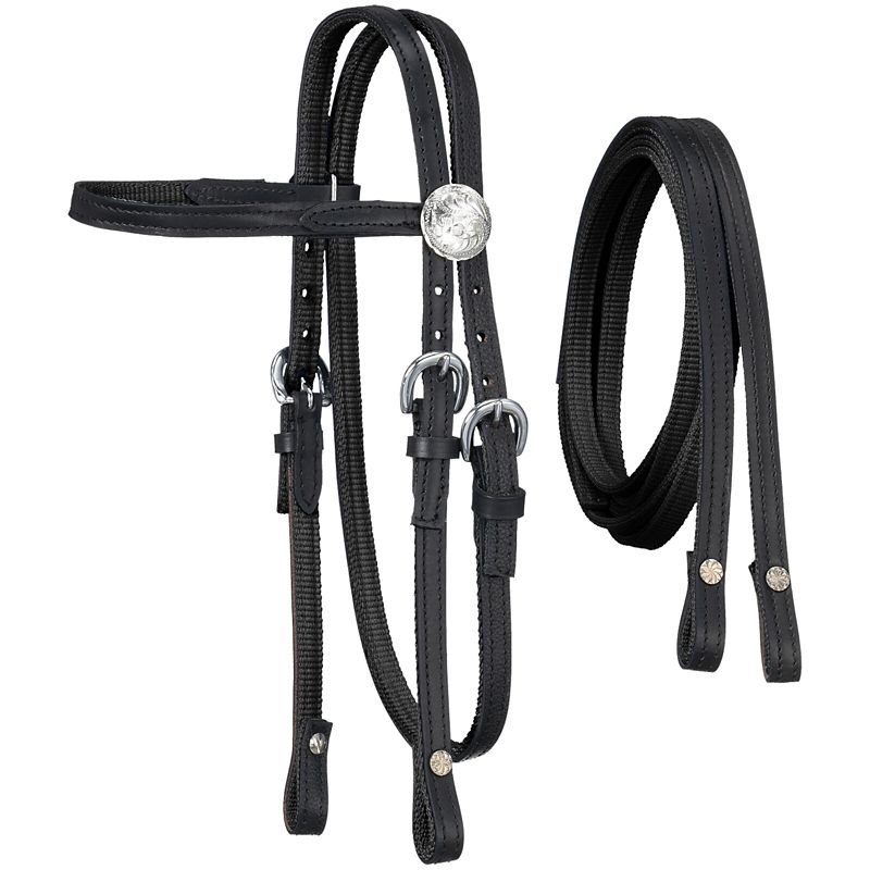 King Series Nylon Mini Browband Bridle Leather Bla