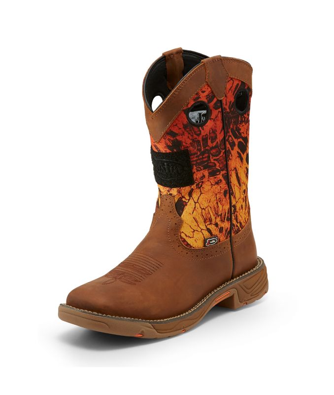 justin stampede camo waterproof work boot