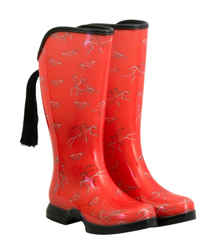 ladies red rain boots