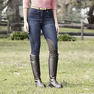 Ladies Riding Jeans Breeches Shona Denim Full Seat Knee patch Vintage Washed 
