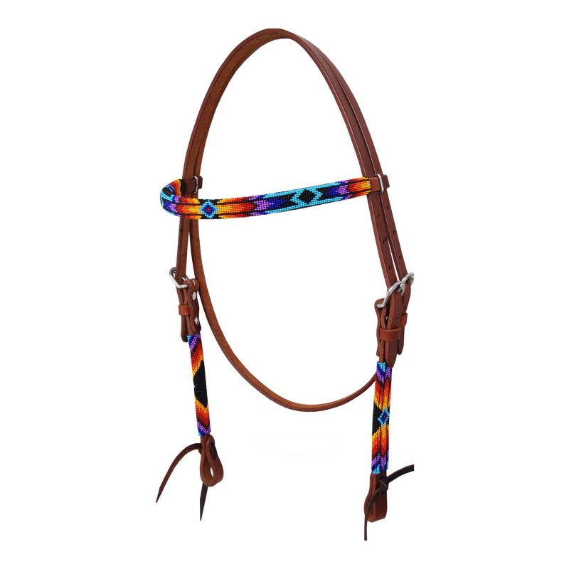 Circle Y Wrap Bead Browband Headstall Blu/Red/Org