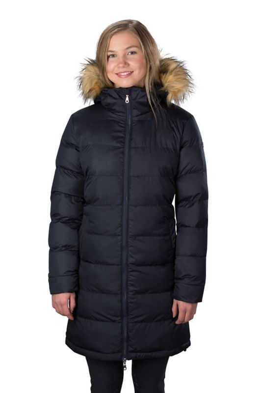 ladies long padded coat with fur hood