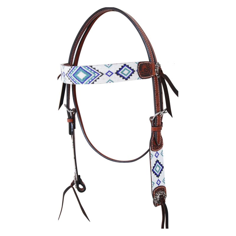 X0221-2004 Circle Y Infinity Bead Browband Headstall Brn/Wht sku X0221-2004