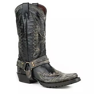 Stetson Mens Outlaw Toe Blk Eagle Boots