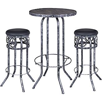 Black/Silver Star 3 Piece Pub Table and Stool Set