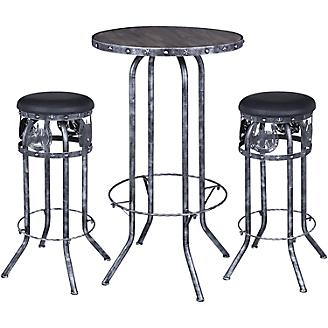 Black/Silver Horse 3 Piece Pub Table and Stool Set
