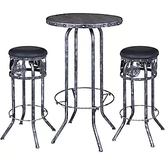 Black/Silver Horse 3 Piece Pub Table and Stool Set