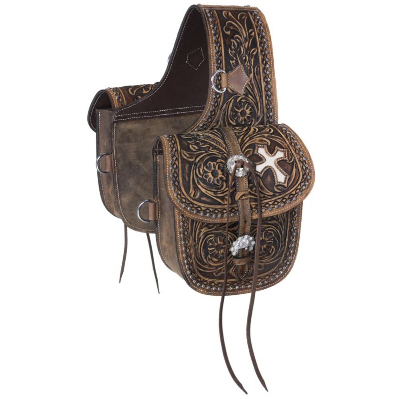 61-9940-93-0 Tough1 Antique Tooled Leather Saddle Bag sku 61-9940-93-0