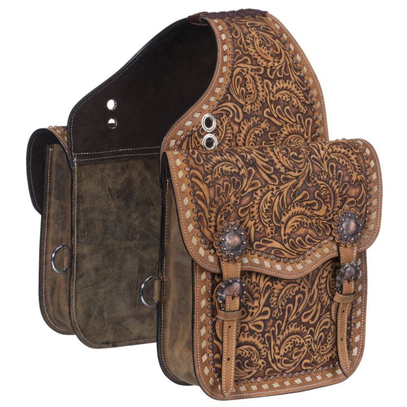 Tough1 Leather Floral Saddle Bag