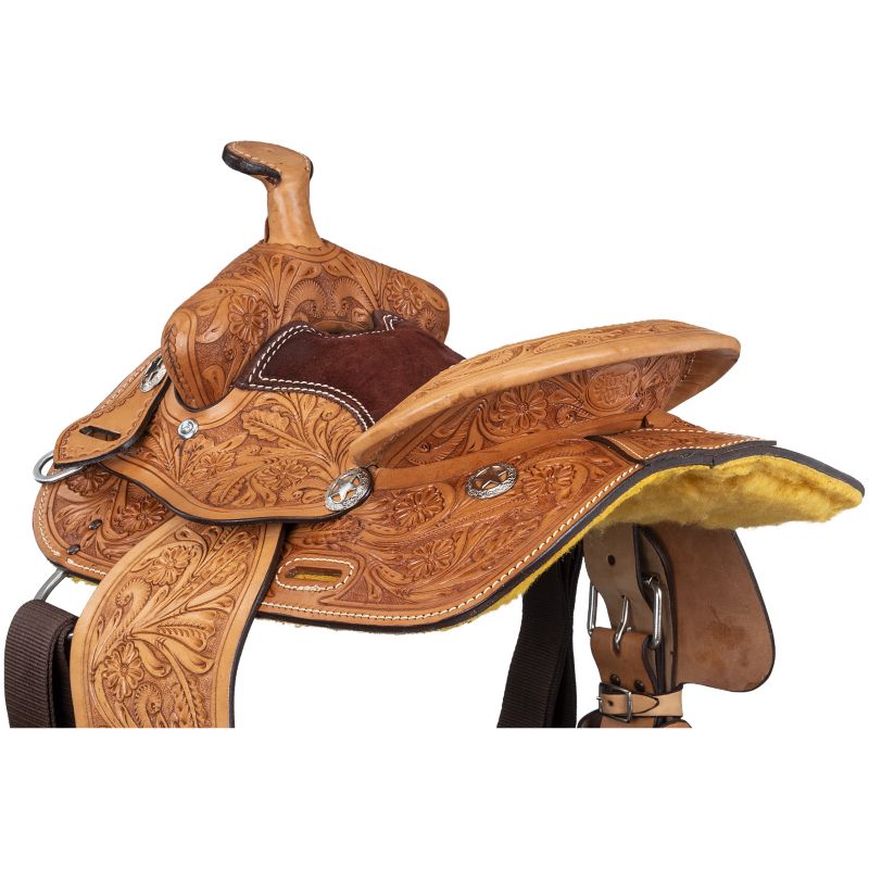 MT-10FLORAL-31-0 Ozark Mini 10in Floral Tooled Saddle Lt Oil sku MT-10FLORAL-31-0