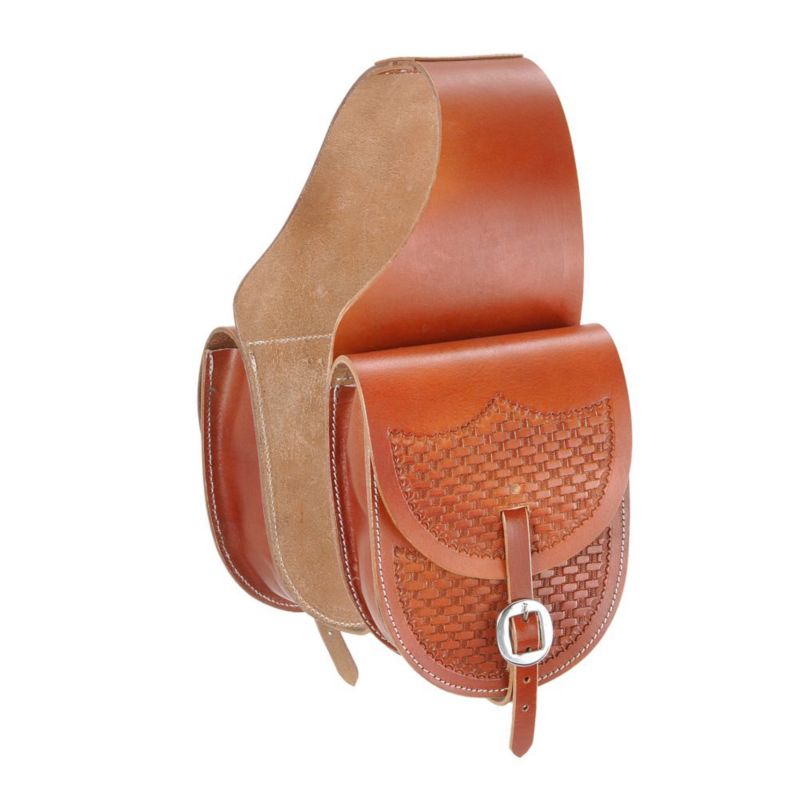 Tough1 Leather Saddle Bag w/Basket Stamp Tan