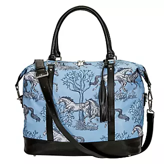 Lila Blue Toile Pattern Travel Bag with Tassel