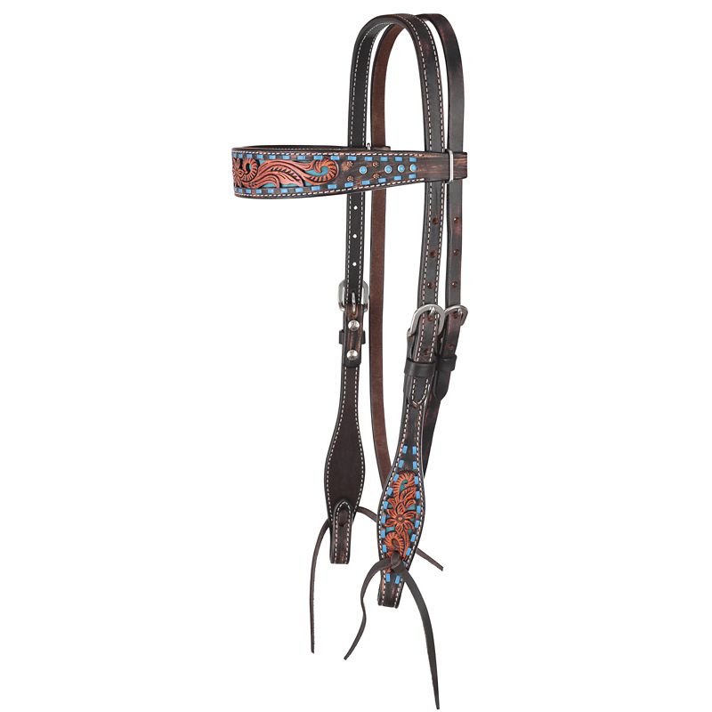 1006-12-SC Circle Y Bronco Blue TX Flower Browband Headstall sku 1006-12-SC