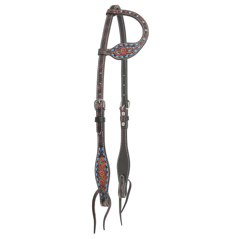 Circle Y Bronco Blue TX Flower One Ear Headstall