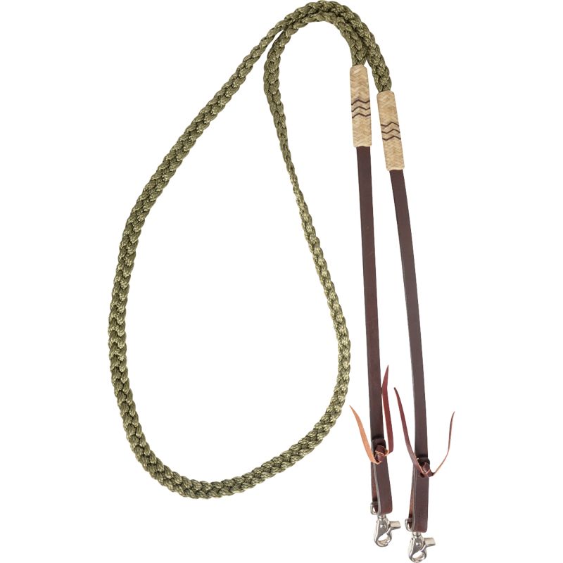 Cashel Braided Rawhide Buttons Roping Rein Olive
