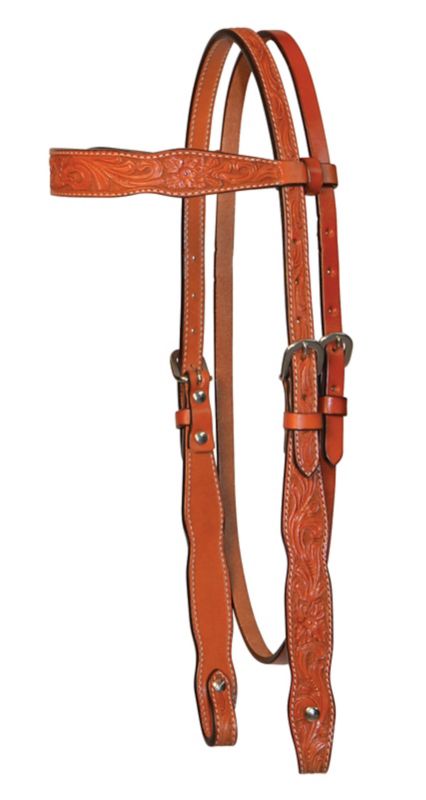 Circle Y Shaped Floral Brow Headstall Brown Oil