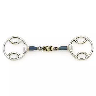 Blue Steel Loop Ring Gag Bit w/ Brass Rollers