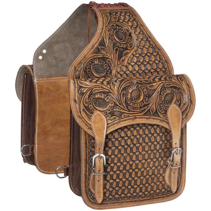 61-9984-33-0 Tough1 Floral and Barbwire Tooled Saddle Bag sku 61-9984-33-0