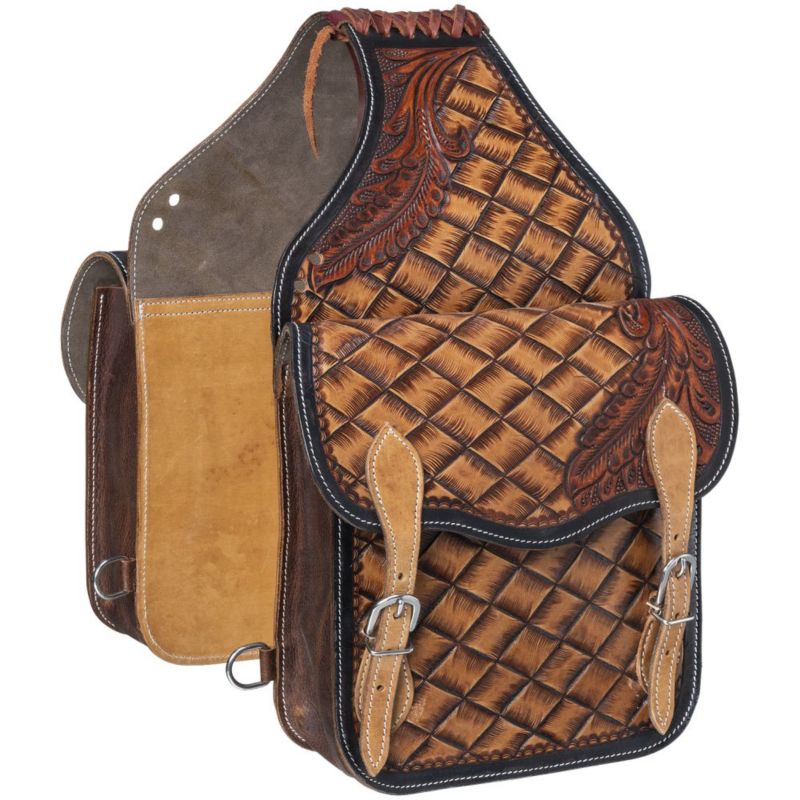 61-9982-33-0 Tough1 Basket and Leaf Tooled Saddle Bag sku 61-9982-33-0