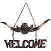 Longhorn with Cowboy Hat Welcome Sign