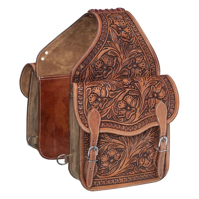 61-9983-33-0 Tough1 Floral Tooled Saddle Bag Medium Oil sku 61-9983-33-0