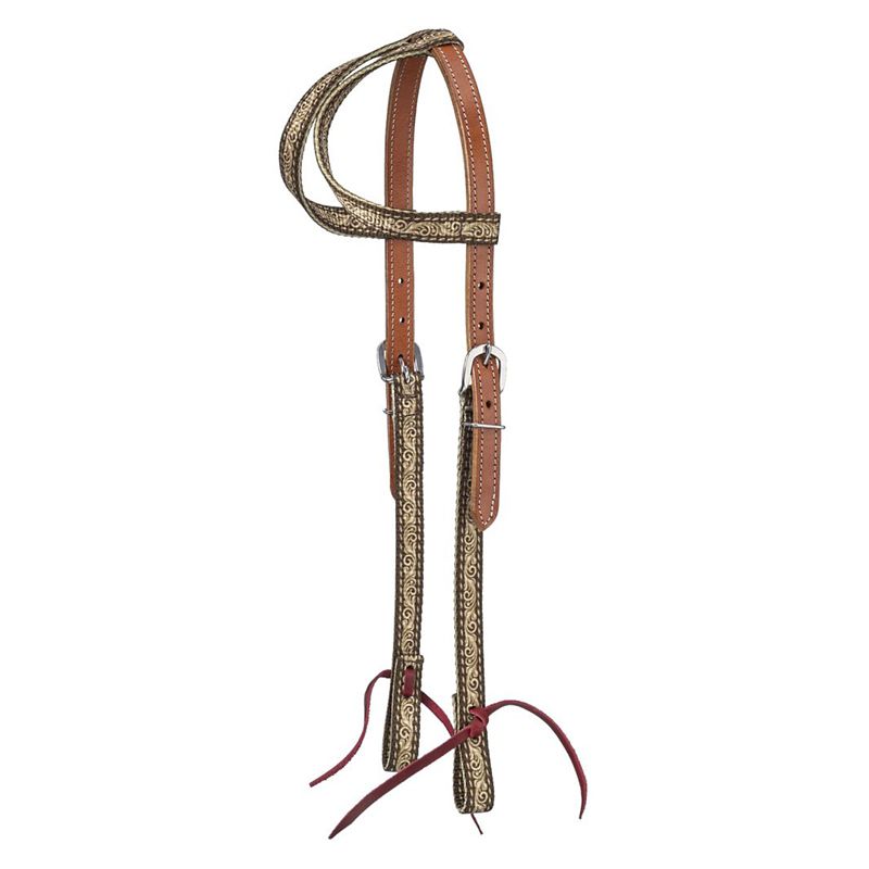 Tough1 Nylon Double Ear Headstall Brown Tooled