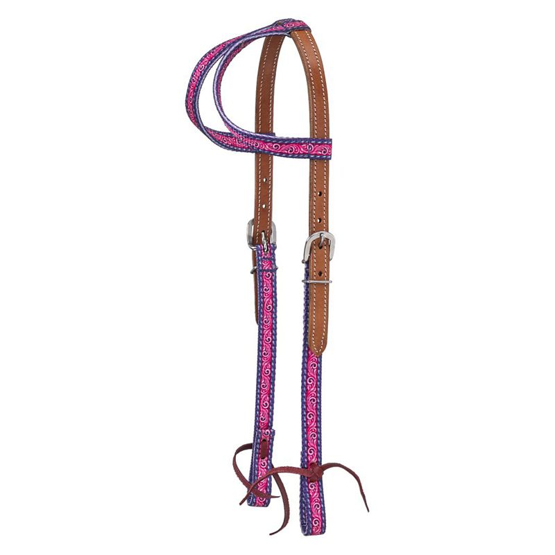 Tough1 Nylon Double Ear Headstall Purple Tooled