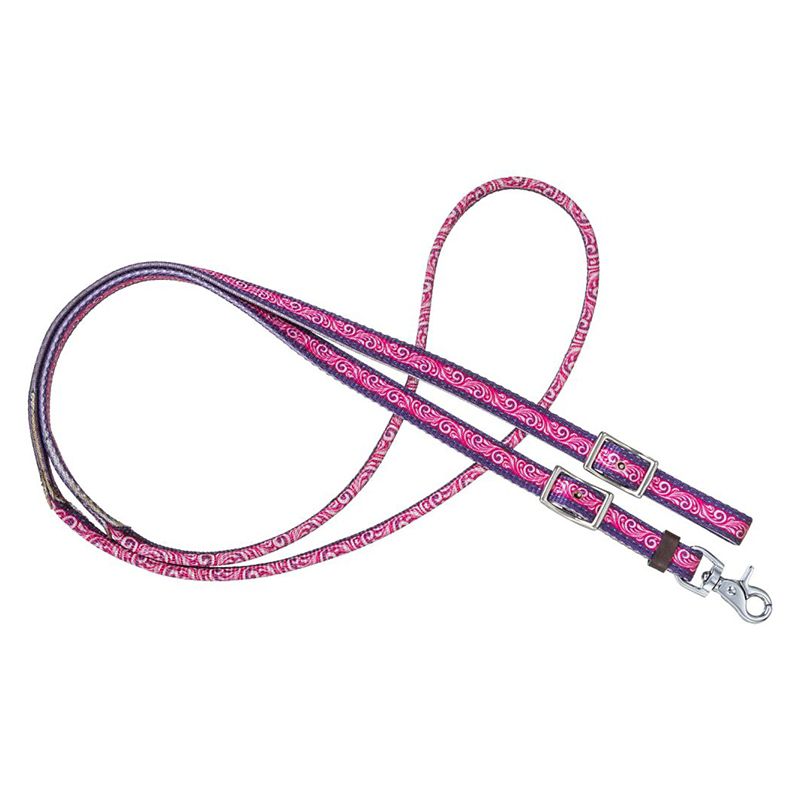 Tough1 Nylon Rolled Roping Reins Purple Tooled