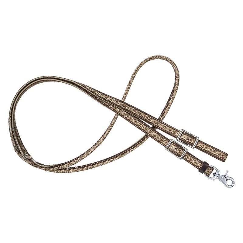 Tough1 Nylon Rolled Roping Reins Brown Tooled