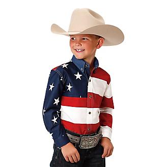 Roper Boys American Flag L/S Shirt
