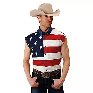 Roper Mens American Flag Sleeveless Shirt