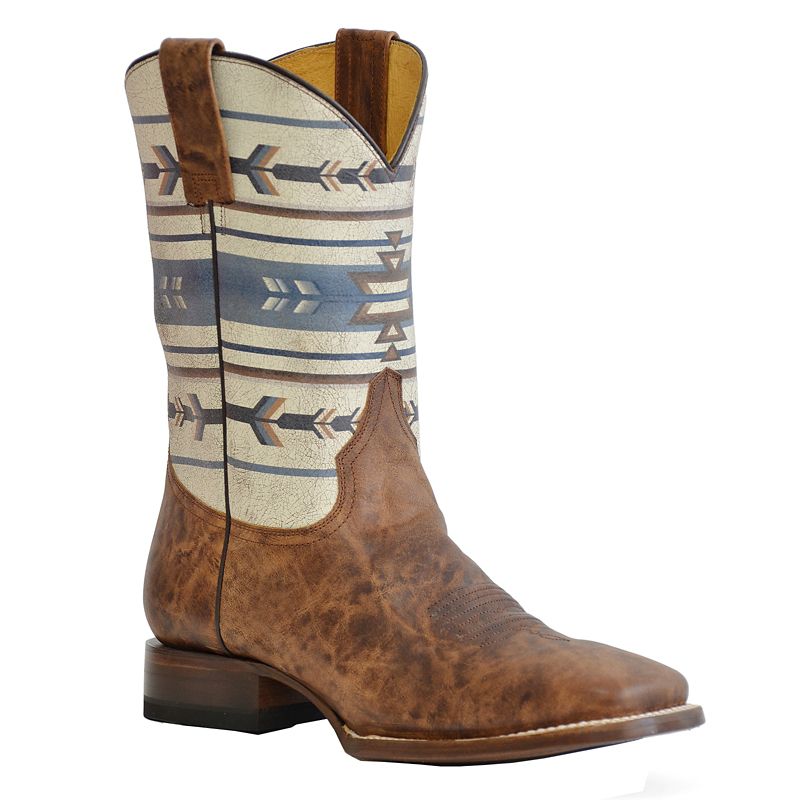 Roper Mens Cowboy Aztek Sq Toe Boots 11 EE White -  KARMAN INC, 0902085108424/11EE