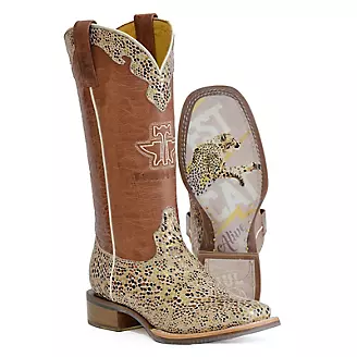 Tin Haul Ladies Golden Cheetah Sq Toe Boots