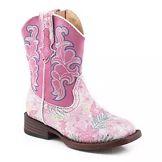 Roper Toddler Glitter Floral Sq Toe Boots