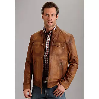 Stetson Mens Burnish Leather Jacket XL Brown