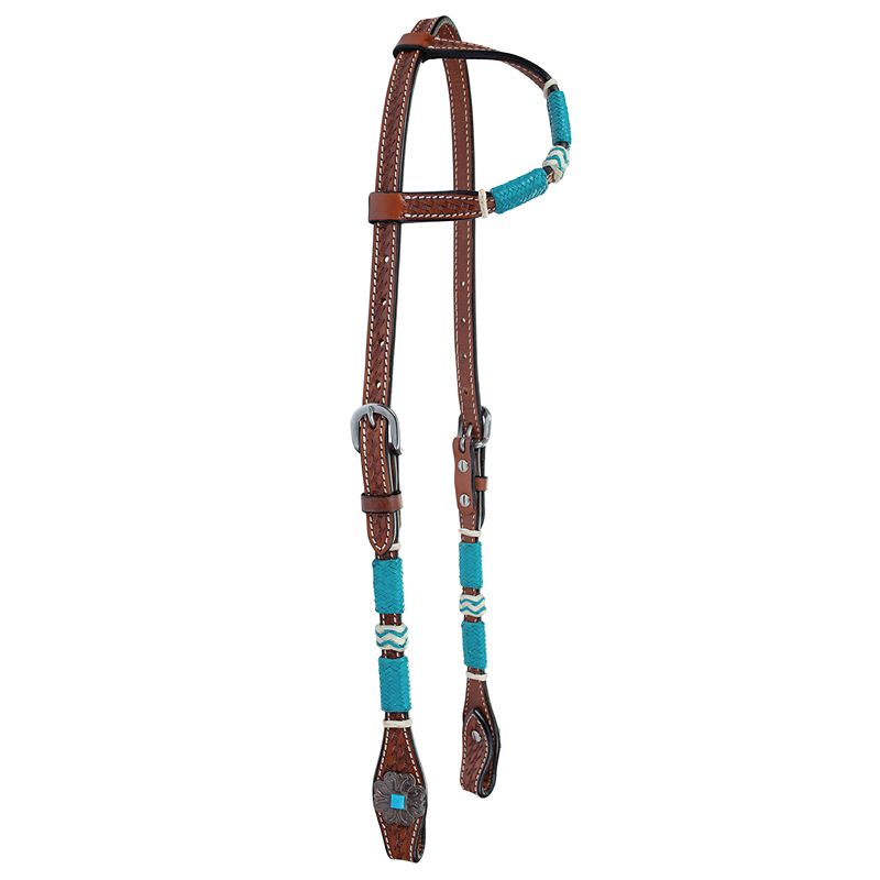 1025-15-S4 Circle Y Turq Roundup One Ear Headstall Reg Oil sku 1025-15-S4