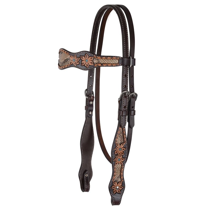 1039-12-SV Circle Y Python Pass Browband Headstall Brown sku 1039-12-SV