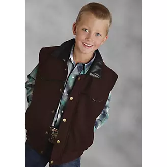 Roper Boys Faux Leather /Wool Vest Large Brown