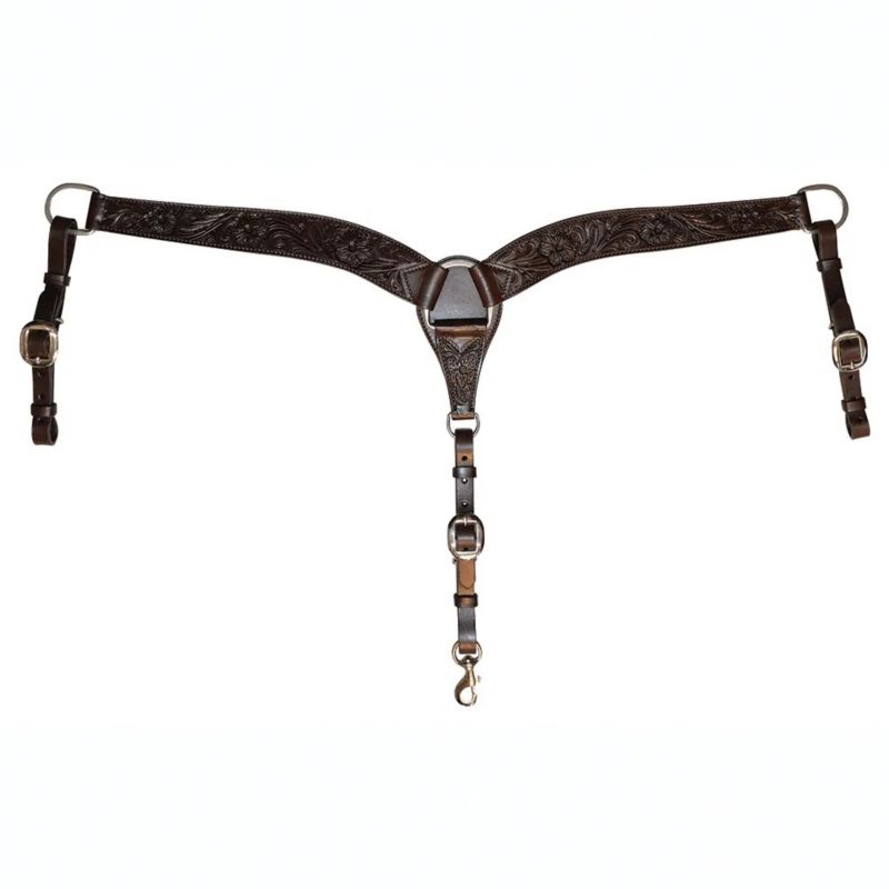 Circle Y Floral Tooled Breast Collar Walnut