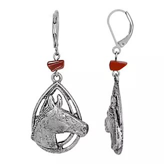 1928 Jewelry Red Jasper Stone Horse Head Earrings