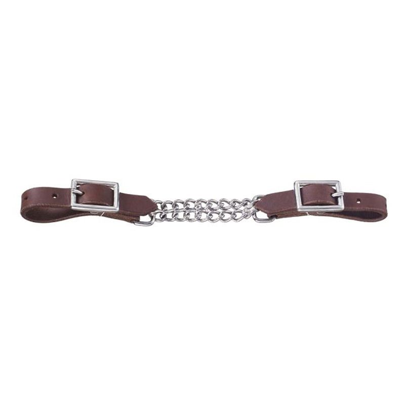 Tough1 Harness Leather Curb W/ Double Chain Brown