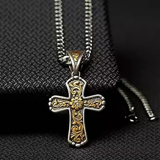 Mens Floral Scrolled Cross Chain Necklace 22