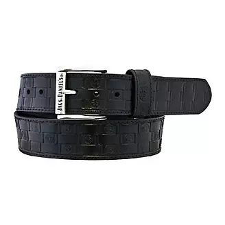 Jack Daniels Logo Basket Weave Black Leather Belt