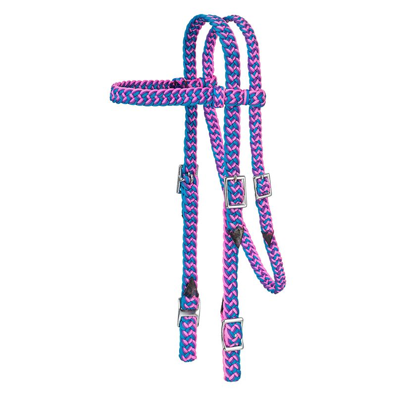 Tough1 Braided Nylon Brow Headstall Ppl/Trq/Pink